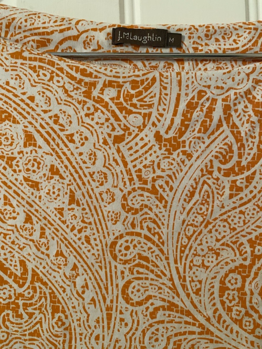 J.McLaughlin Cream and Orange Paisley Boatneck Top